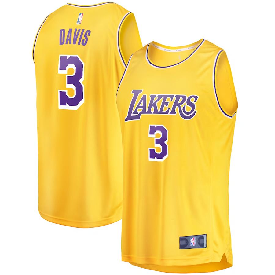 Men Los Angeles Lakers #3 Anthony Davis Fanatics Branded Gold Fast Break Replica Player NBA Jersey